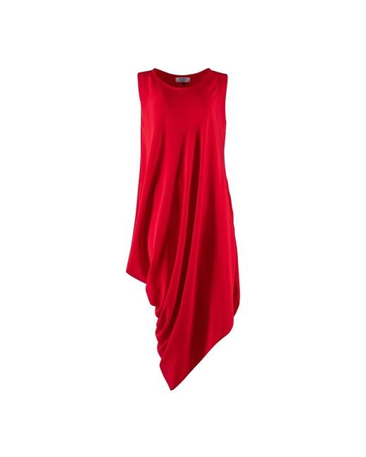 Monessa Joan Red Draped Dress With Detachable Sleeves