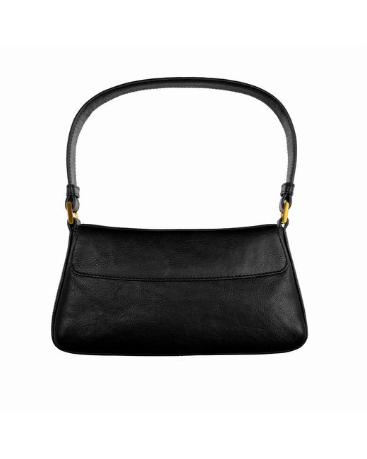 Time Resistance Black Leather Baguette Handbag For
