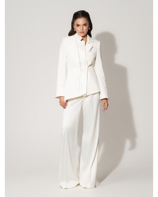 Tia Dorraine White Modern Power Tailored Asymmetric Suit – Pearl