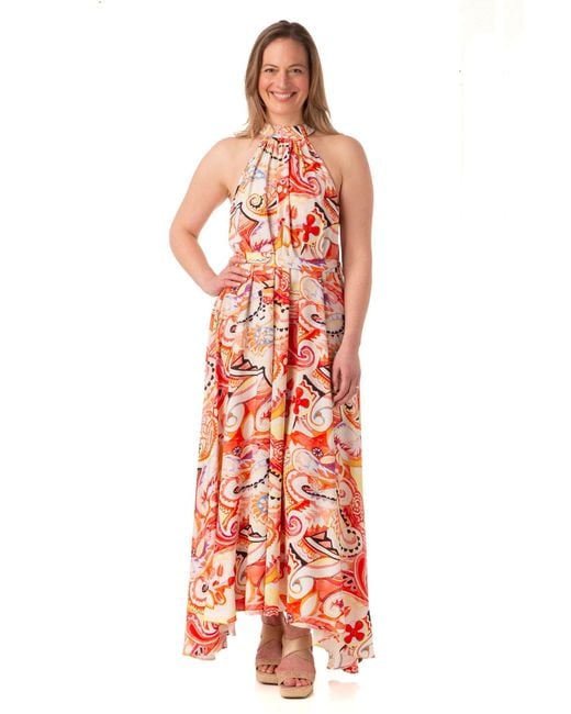 Franchetti Bond Red Rosamunda Paisley Swirl Halterneck Dress