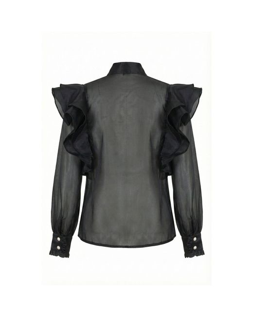 Modenaire Black Sheer Ruffle Blouse With Statement Bow