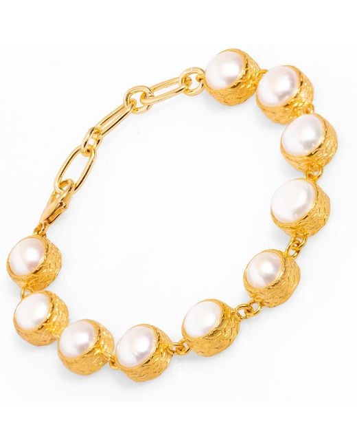 Ebru Jewelry Metallic Vintage Style Pearl Tennis Bracelet