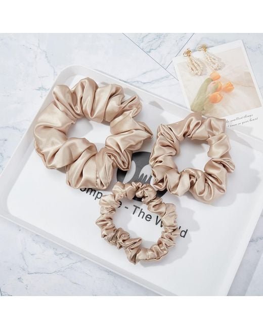Soft Strokes Silk Metallic Neutrals Pure Mulberry Silk Skinny Scrunchie Set Of Five