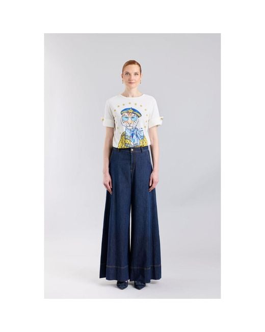The Extreme Collection Blue Printed T-Shirt With Buttons