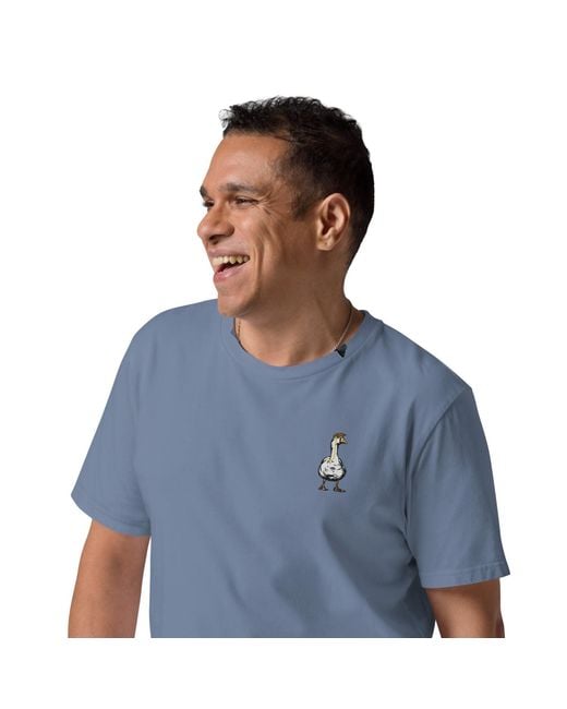 Anchor and Crew Blue Heather Dapper Duck Actual Life Organic Cotton Embroidered T-Shirt for men