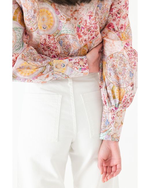 We Are Kindred Pink Aurora Silk Puff Sleeve Blouse