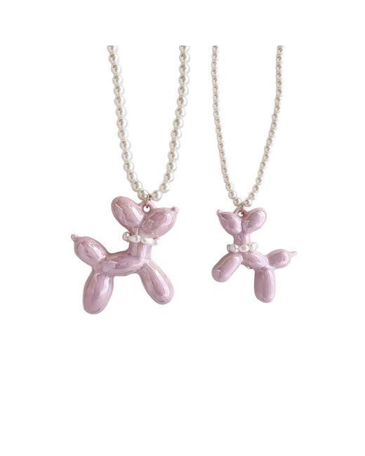 POPORCELAIN Pink Sweet Porcelain Balloon Doggie Pearl Necklace