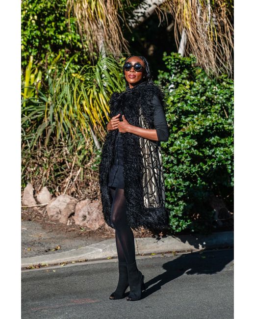 Jennafer Grace Black Zenobia Faux Fur Trim Vest