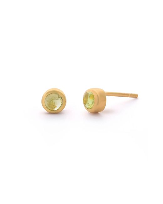 Nellou Jewellery Metallic Peridot Mini Gem Dot August Birthstone Earrings Plated Sterling