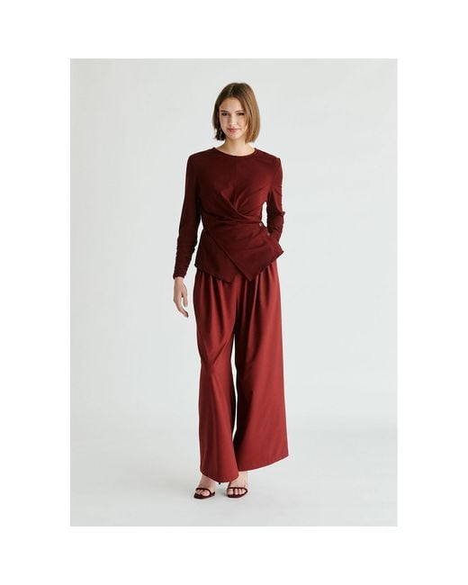 Paisie Red Side Button Jersey Wrap Top