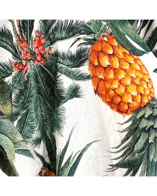 L2R THE LABEL Green Leaves & Pineapple Print Linen Short-Sleeved Shirt