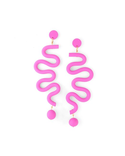 By Chavelli Pink Tube Squiggles Dangly Statement Earrings