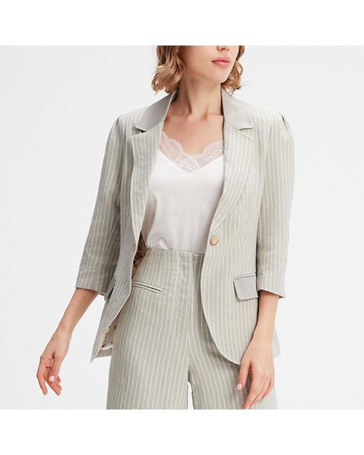 Smart and Joy Gray Bi-Material Striped Jacket