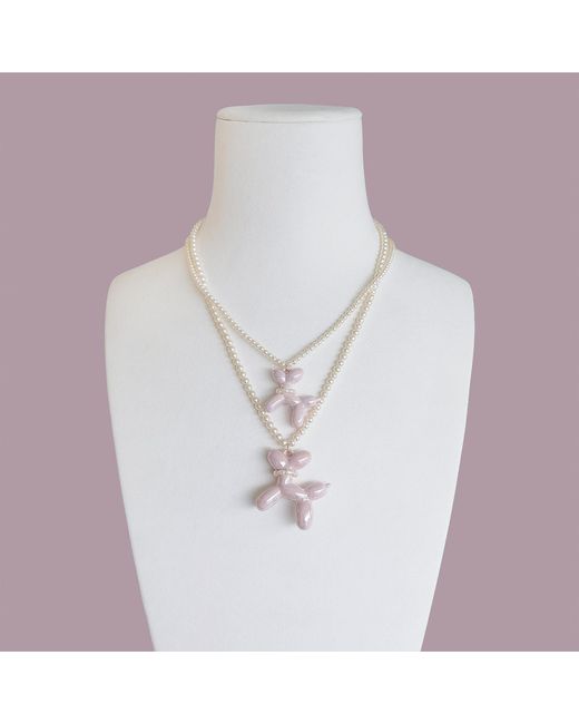 POPORCELAIN Pink Sweet Porcelain Balloon Doggie Pearl Necklace