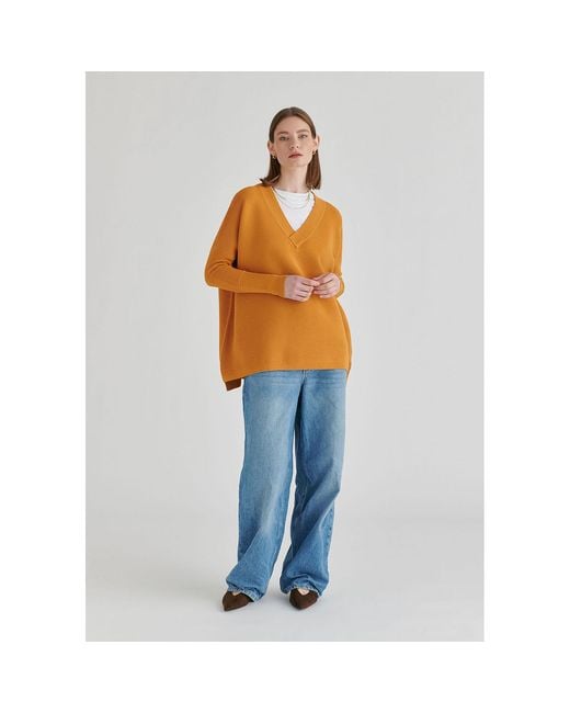 Paisie Orange V-Neck Ribbed Jumper