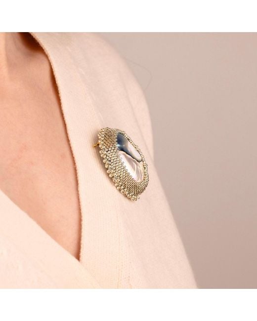 Oana Savu Multicolor Beaded Nautilus Seashell Goddess Brooch Sterling Pin