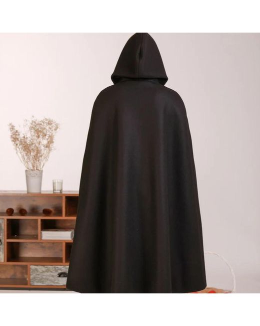 Nikka Place Black Wool Hooded Cloak Coat For Winter