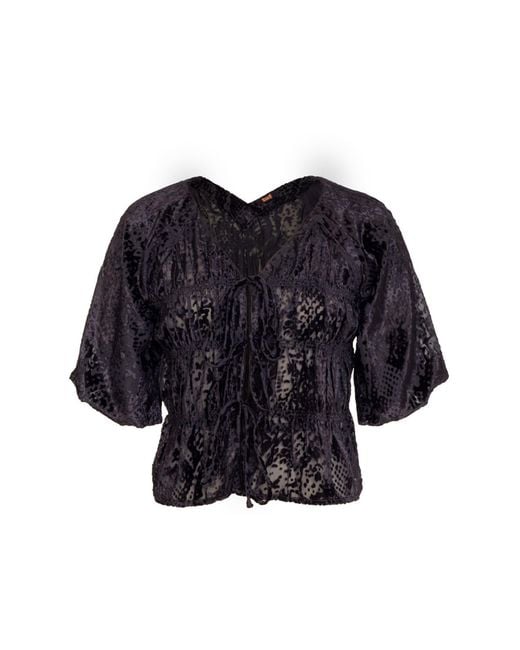Rose & Nancy Blue Juniper Snake Velvet Blouse