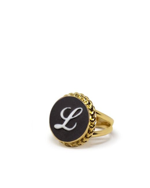 Vintouch Italy Metallic Gold Vermeil Black Cameo Ring Initial L