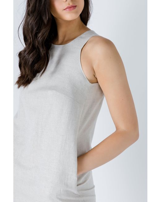 Conquista White Neutrals Linen Sand Colour Sleeveless Sack Dress