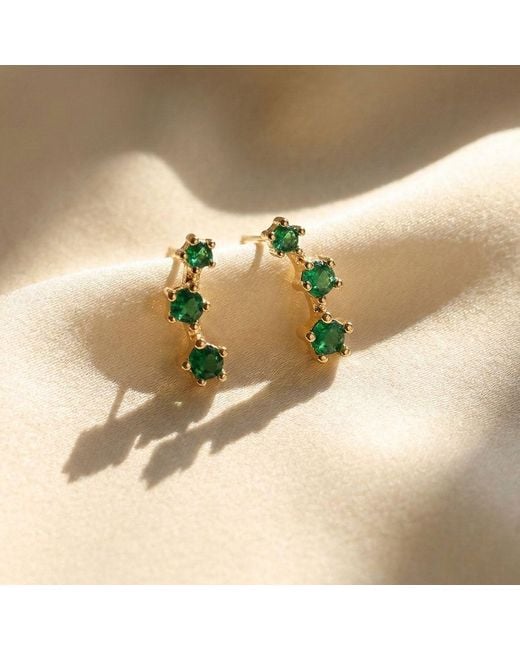 Harfi Green Tiny Emerald May Birthstone Climber Stud Earrings
