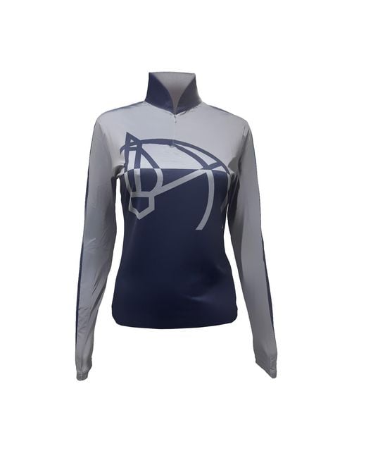 Champagne & Horses Blue Two Toned Long Sleeve Sun Shirt With Horse Print Cheval