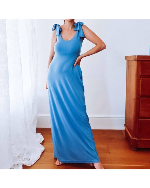 Sophie Cameron Davies Blue Lace Back Maxi Dress