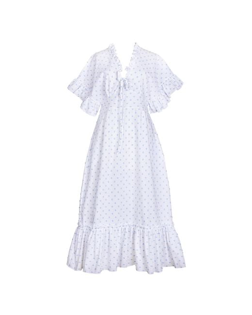 Lisa The Label White Kimono Ruffle Dress Spot Cotton