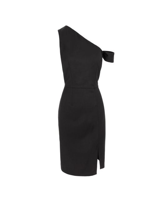 AVENUE No.29 Black Asymmetrical Neckline Bodycon Midi Dress