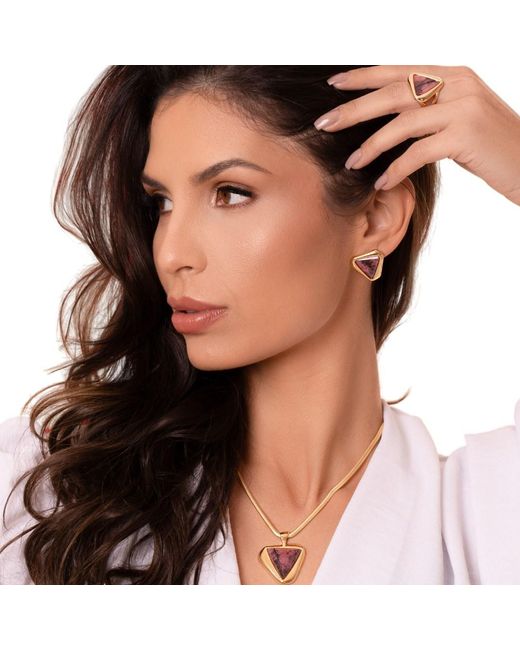 Purplee Store Pink Premium Plated Statement Earrings With Genuine Rhodonite