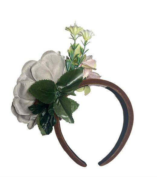 Natalia Petruch Green Selene Honey Amber Velvet Flower Headband – Faux Floral Statement Hair Accessory, Handmade