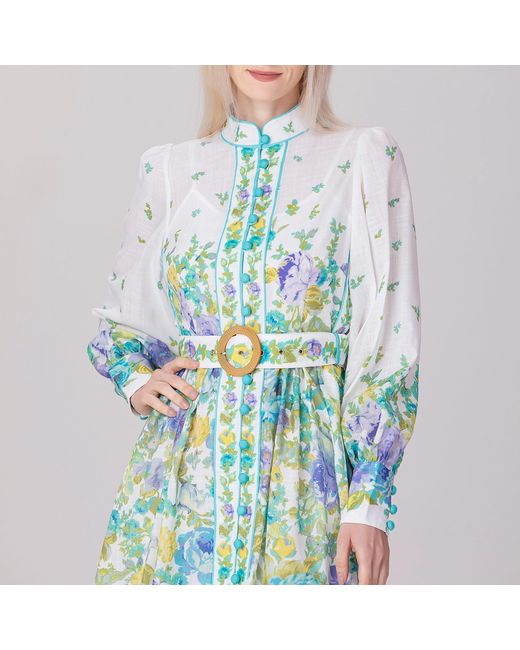 Smart and Joy Blue Placement Print Floral Midi Dress