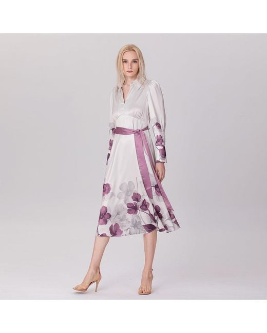 Smart and Joy White Placement Floral Print Impire Cut Dress
