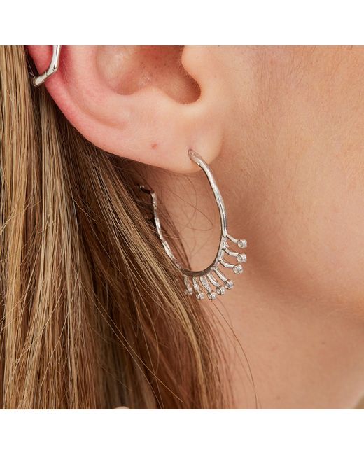 Spero London Metallic Sterling Crown Natural Textured Molten Large Hoop Earring