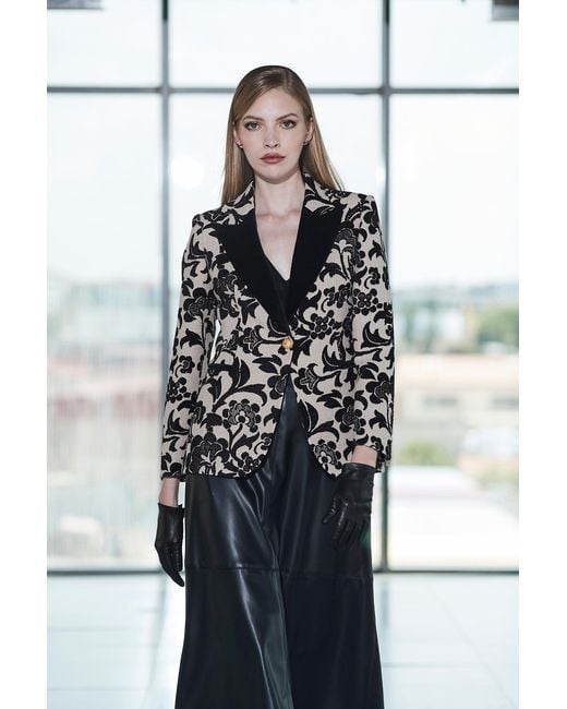 The Extreme Collection Black Neutrals Jacquard Blazer With Velvet Lapel