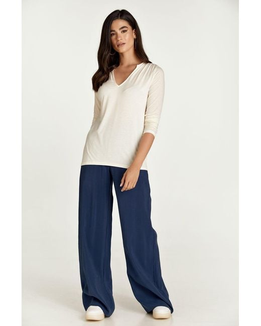 Conquista White Neutrals Cream Jersey V Neck Top