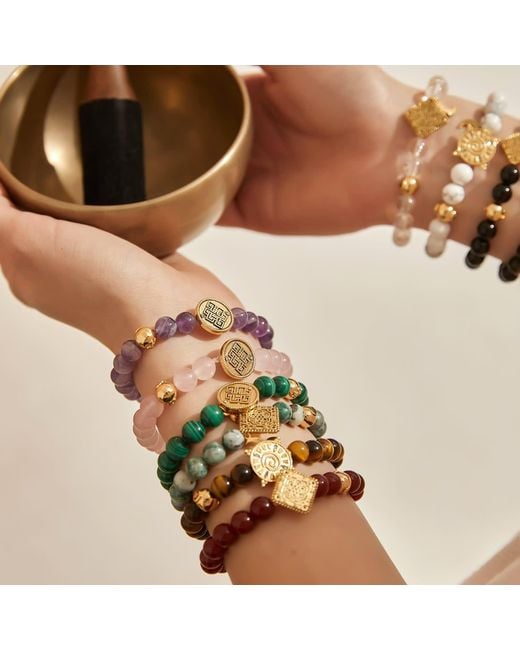 Aurozia Green Three Charms Solar Meridian Whitegold Plated Sundial And The Sun Coin Malachite Beaded Bracelet