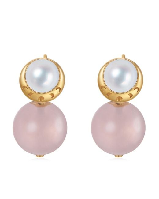 Aurozia Blue Starry Moon Lunar Phase Vermeil Aquamarine Pearl & Moon Crystal Stud Earrings
