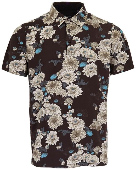 Lords of Harlech Black Pietro Serious Floral Polo Shirt for men