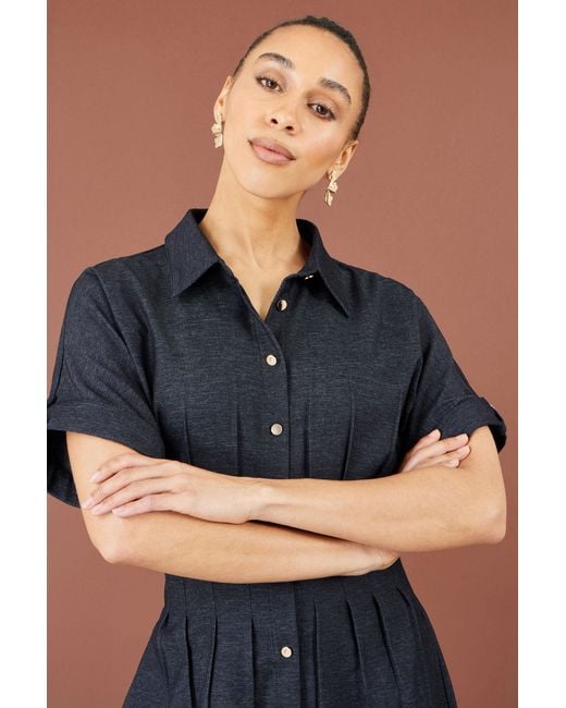 Yumi' Blue Stretch Midi Shirt Dress