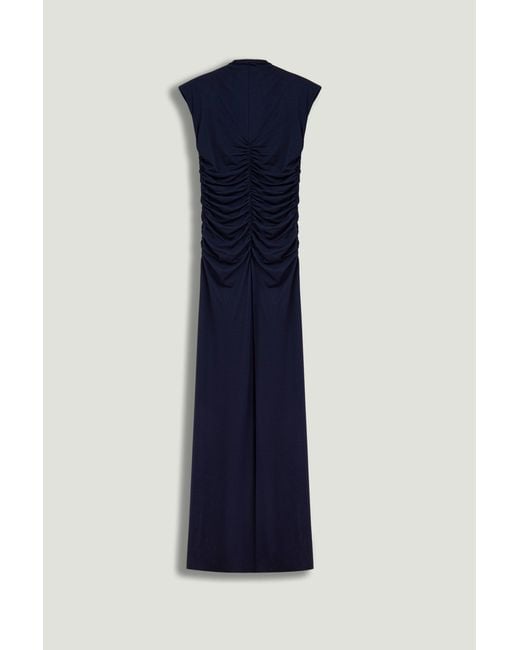 Nocturne Blue Zip-Front Draped Maxi Dress