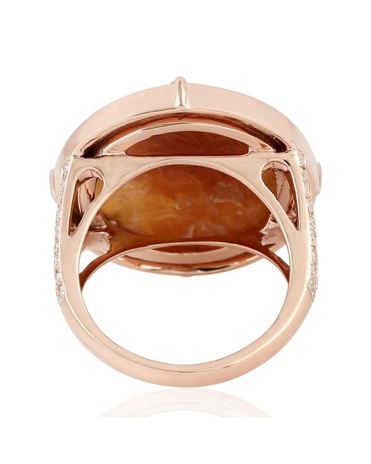 Artisan Pink Handmade Rose Gold Shell Cameo Pave Diamond Cocktail Ring Designer Jewelry