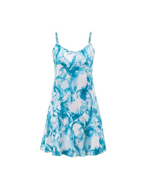 Oh!Zuza Blue Frida Satin Viscose Mini Camisole Nightdress