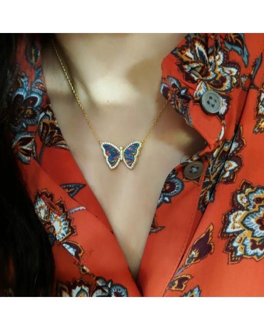 KAMARIA Metallic Opal Butterfly Necklace With Stripes