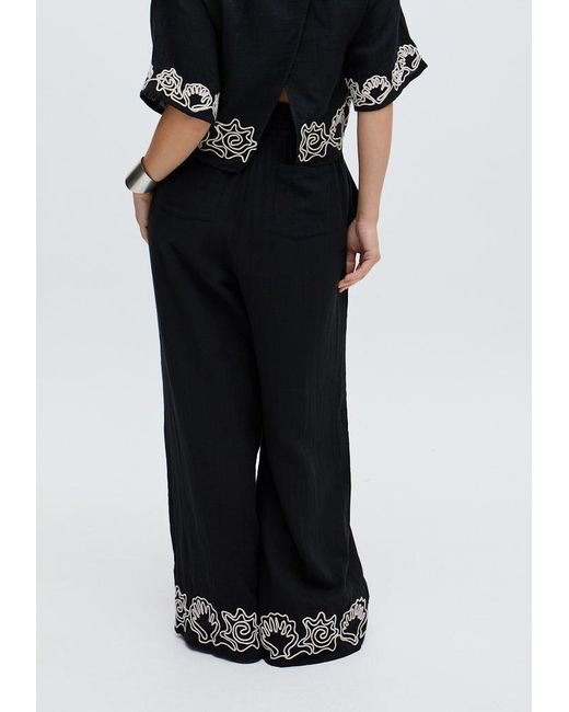 Raffya Black Milly Wide Leg Embroidered Trouser