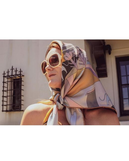Jessie Zhao New York Blue Double Sided Silk Scarf Of Jungle Puzzle