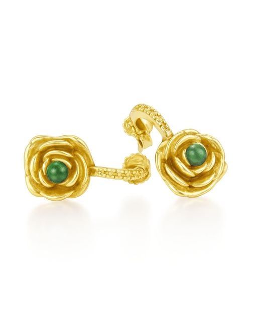 Unaloe Yellow Plated Rose Drop Earrings With Emerald – Earrings For – Jewelry For