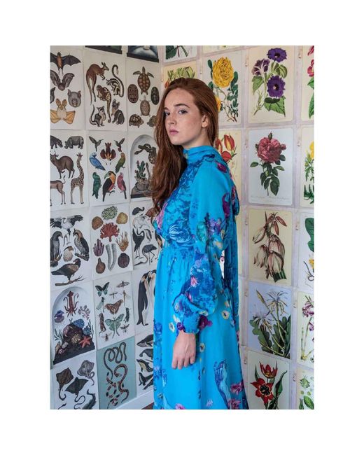 Absurde Blue Tinguely Midi Dress With Bow