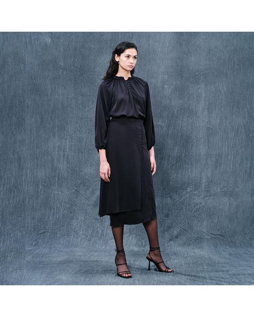 Haris Cotton Black Pure Viscose Wrap Skirt