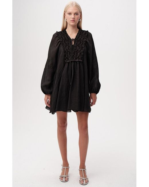 Exquise Black Chaney Long Sleeve Linen Mini Dress